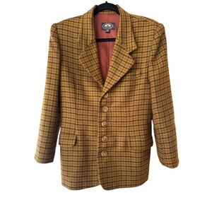 British Khaki Vintage 1990s Womens 100% Wool Houndstooth Blazer Jacket Size‎ 8